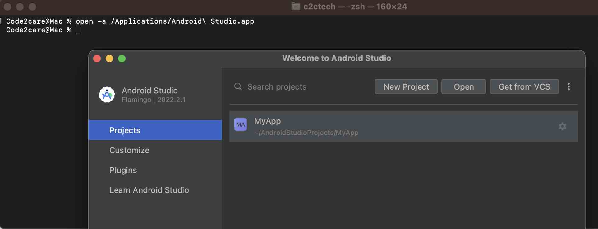Mac How to Open Android Studio from Terminal
